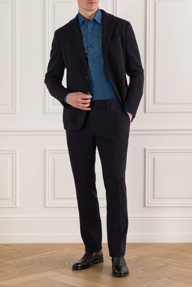 Мужской классический костюм темно-синего цвета из шерсти и кашемира - фото 2