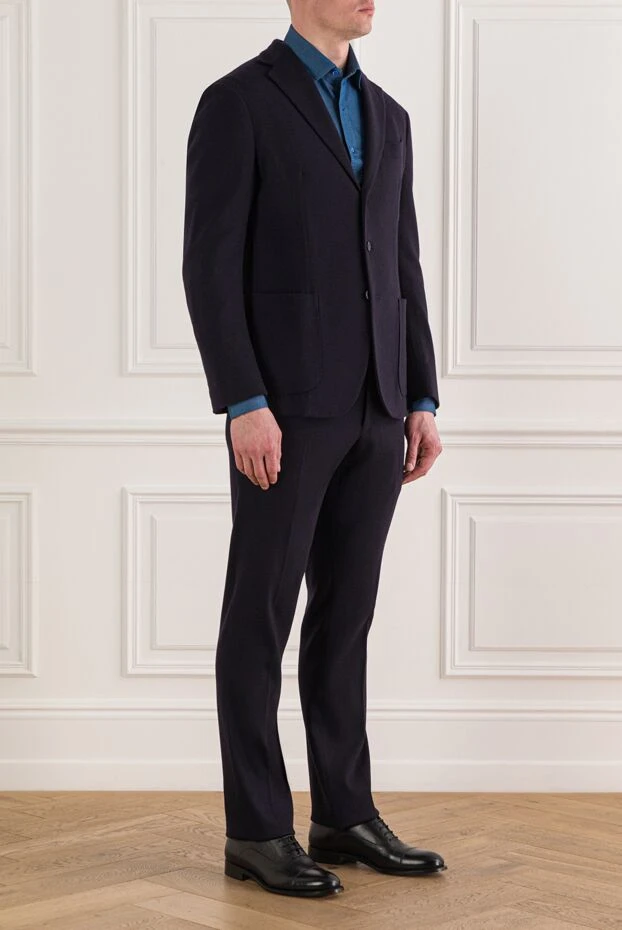 Kired men's classic dark blue suit made of wool and cashmere 192831 - photo 3
