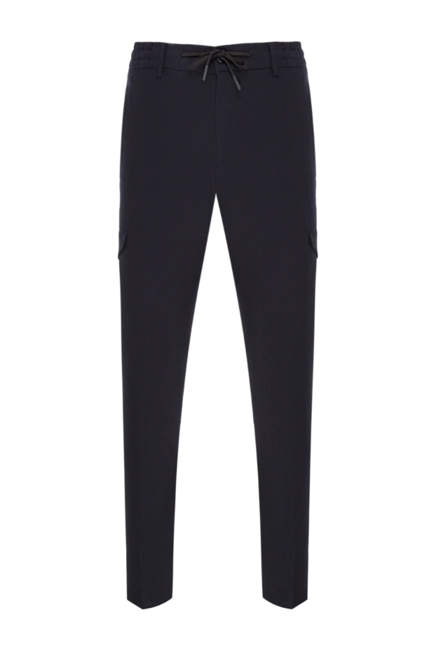 Мужские темно-синие брюки в стиле карго с эластичным поясом - фото 1