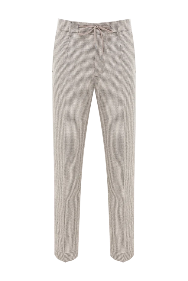 Шерстяные мужские брюки серые в клетку с защипами - photo 1