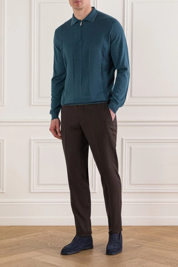 Berwich қоңыр түсті серпімді белбеуі және бауы бар классикалық жүн шалбар 192844 - фото 2