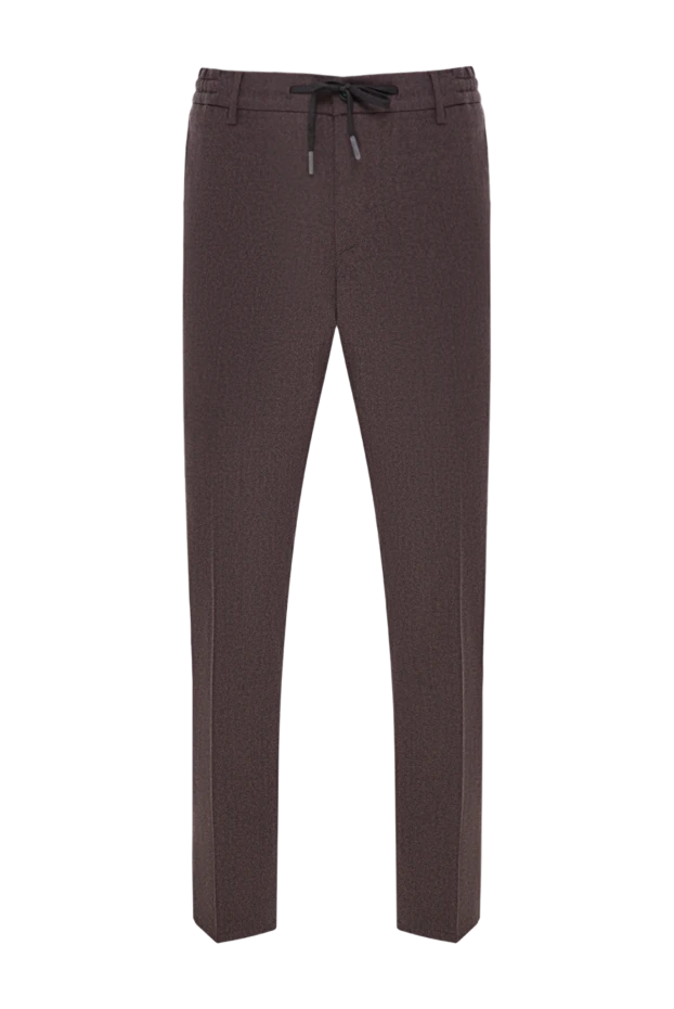 Men's brown wool trousers with elastic waistband - photo 1