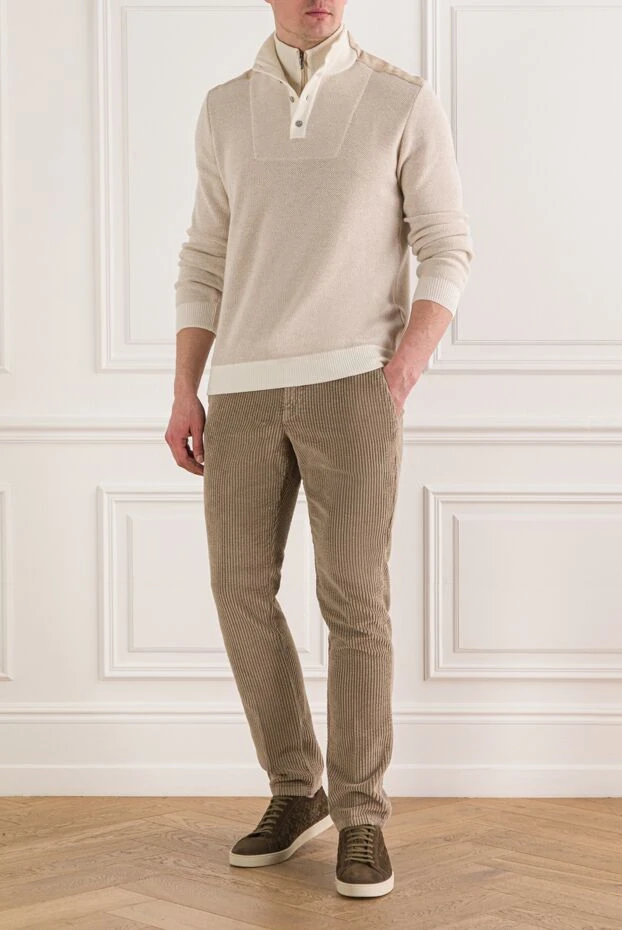 Berwich ерлерге арналған бежевый түсті кордюр шалбар, серпімді баулы белбеуі бар 192846 - фото 2