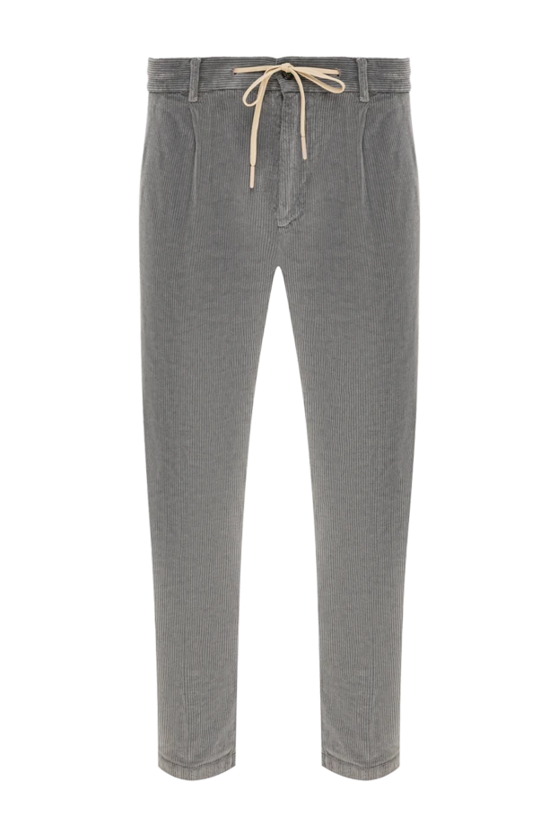 Мужские вельветовые брюки серого цвета с поясом на кулиске и защипами - фото 1