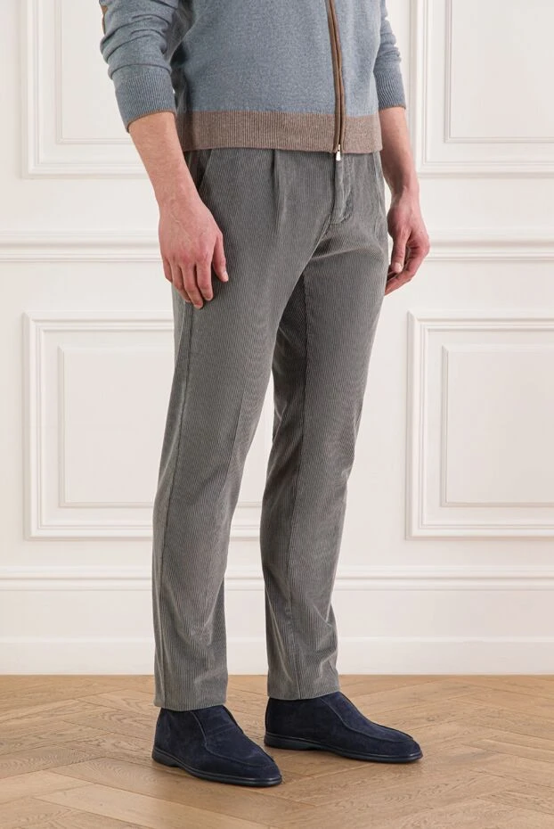 Berwich ерлерге арналған сұр түсті вельвет шалбар, баулы белбеуі және бүктемелері бар 192847 - фото 3