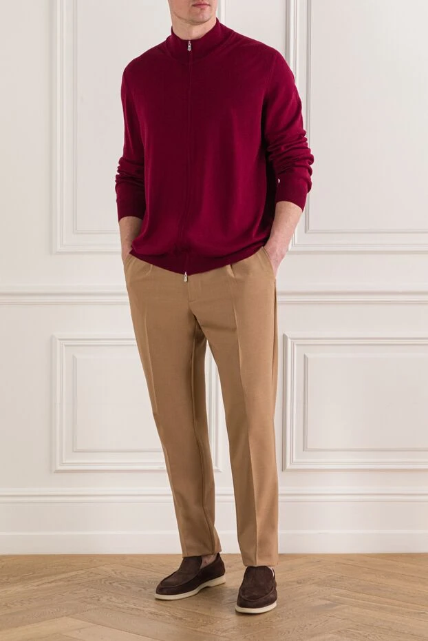 Berwich мужские бежевые брюки зауженного кроя со стрелками и защипами 192849 - фото 2