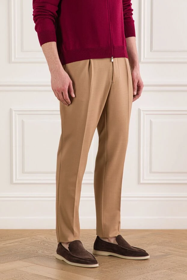 Berwich ерлерге арналған бежевый түсті, қатпарлары мен бүктемелері бар, жіңішке шалбар 192849 - фото 3