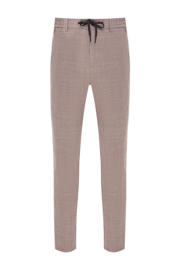 Мужские брюки из смесовой шерсти кофейного цвета со шнурком на талии - фото 1