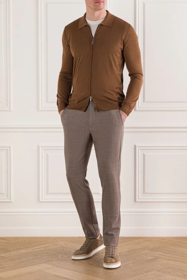 Berwich ерлерге арналған кофе түсті жүн аралас шалбар, белі баулы 192872 - фото 2