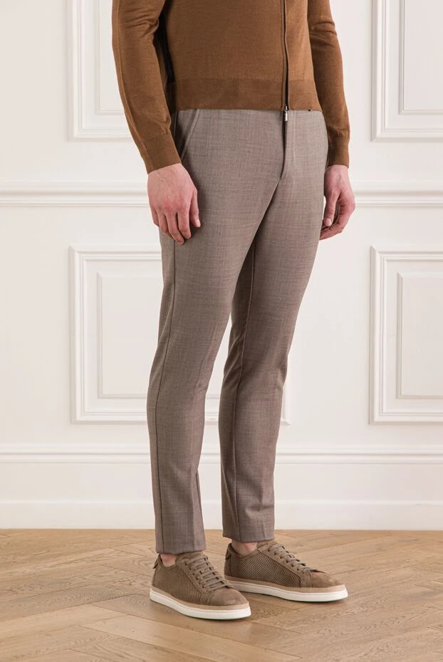 Berwich ерлерге арналған кофе түсті жүн аралас шалбар, белі баулы 192872 - фото 3