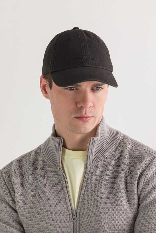 Stone Island черная мужская бейсболка из хлопкового габардина 192878 - фото 3