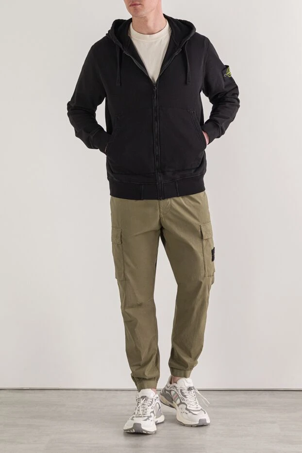 Stone Island толстовка черная на молнии с капюшоном из органического хлопкового флиса 192884 - фото 2