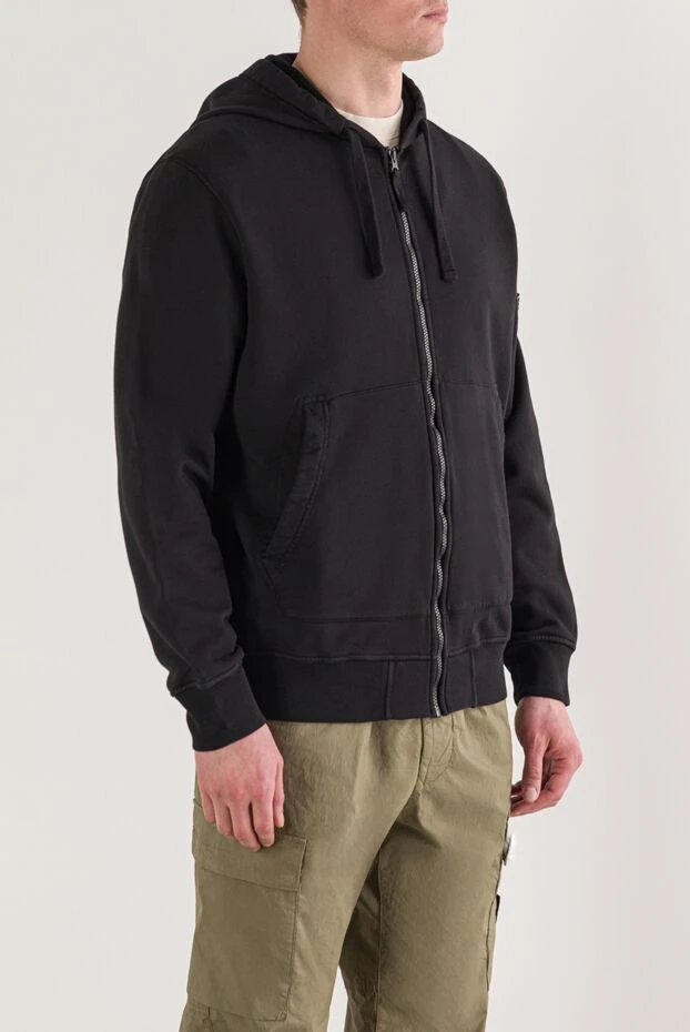 Stone Island толстовка черная на молнии с капюшоном из органического хлопкового флиса 192884 - фото 3
