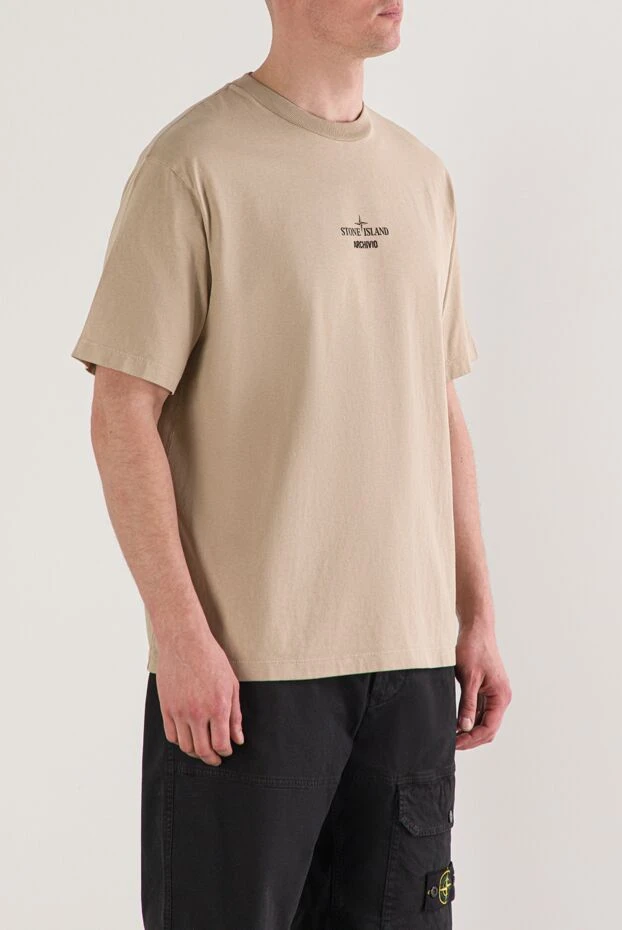 Stone Island archivio баспасы бар, кәдімгідей киілетін бежевый түсті футболка 192891 - фото 3