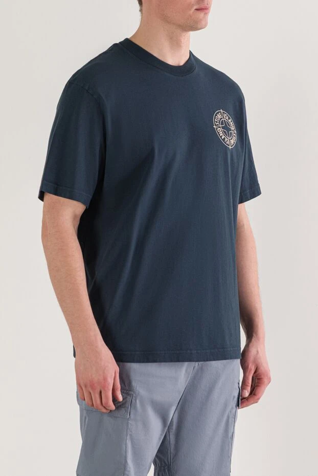 Stone Island контурлы компас басылымы бар көк түсті кәдімгі футболка 192894 - фото 3