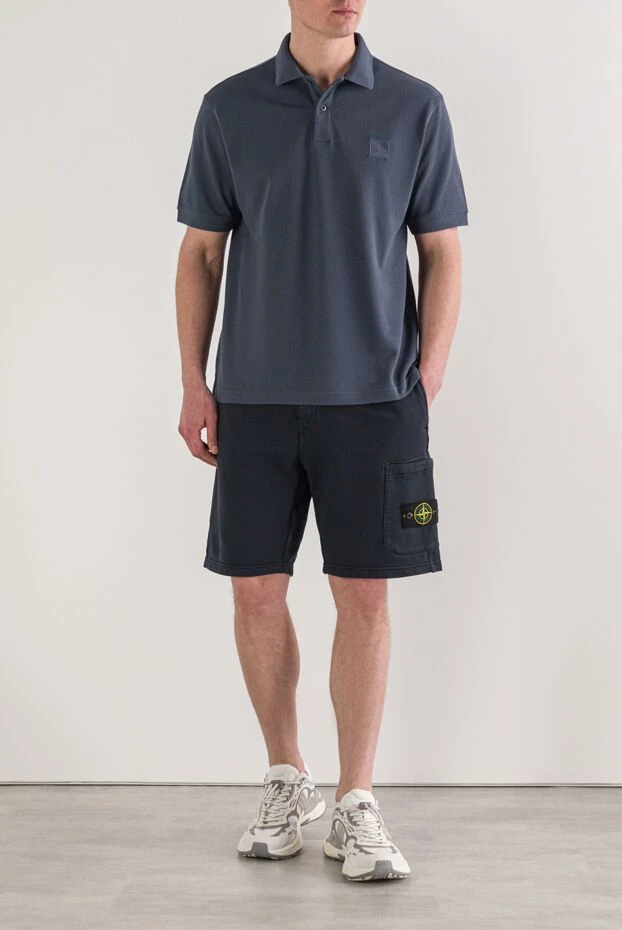 Stone Island синее поло из органического хлопкового пике c нашивкой compass в тон 192896 - фото 2