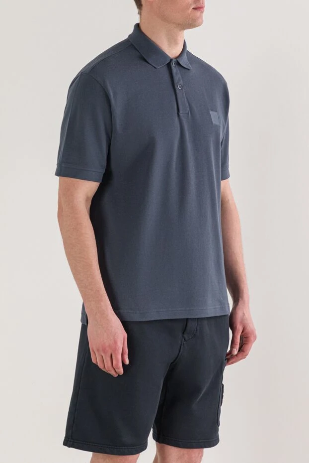 Stone Island синее поло из органического хлопкового пике c нашивкой compass в тон 192896 - фото 3