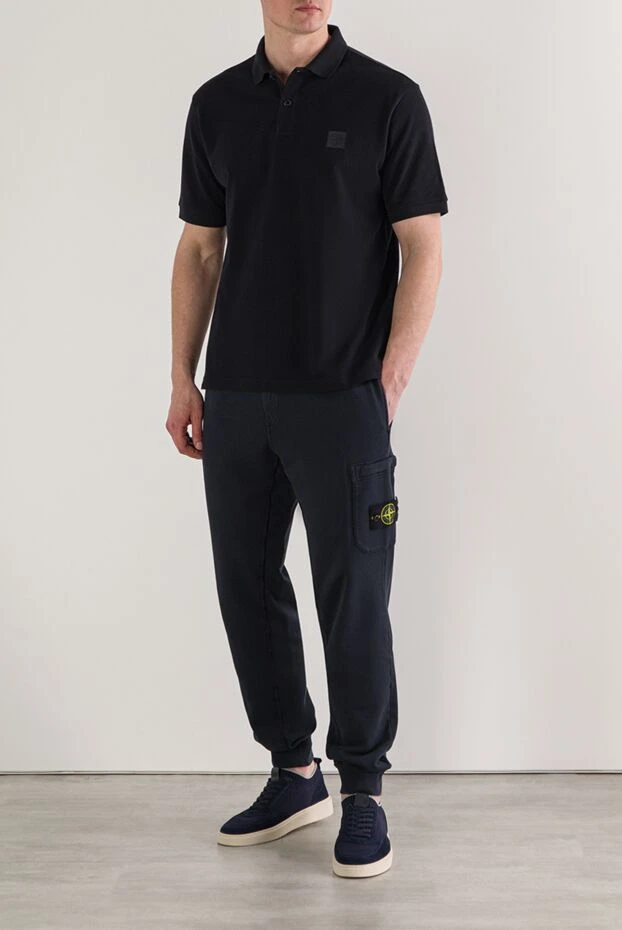 Stone Island черное поло из органического хлопкового пике c нашивкой compass в тон 192898 - фото 2