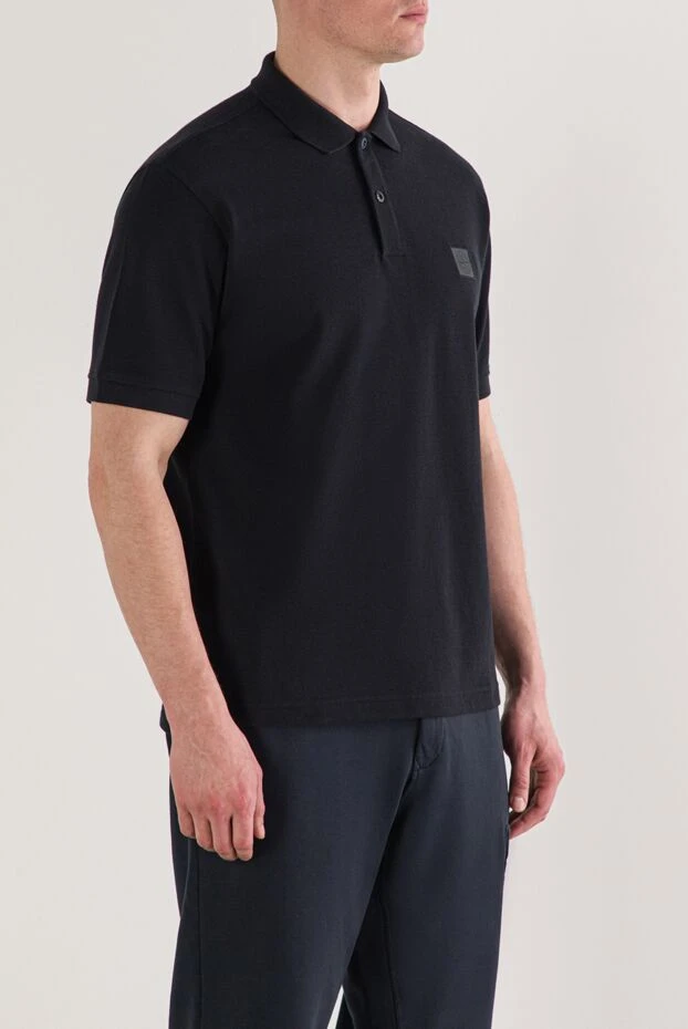 Stone Island черное поло из органического хлопкового пике c нашивкой compass в тон 192898 - фото 3