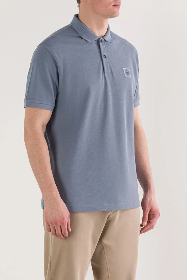 Stone Island голубое поло с короткими рукавами из органического хлопка пике 192900 - фото 3