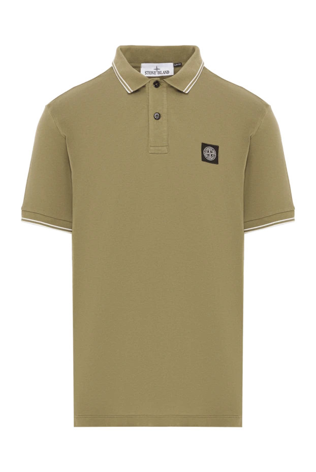 Зеленое поло из хлопка с ребристым воротником и контрастной отделкой - фото 1