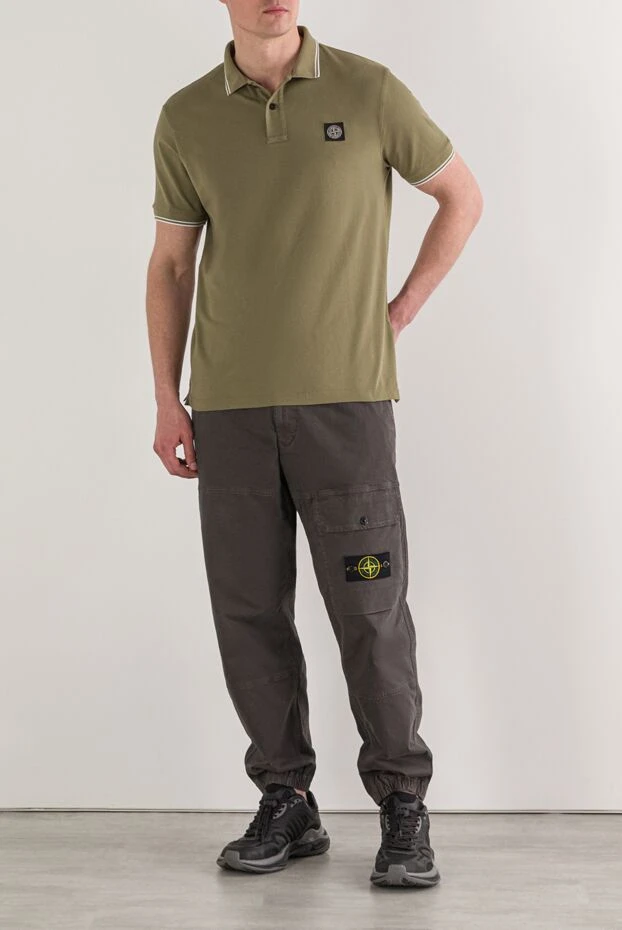 Stone Island зеленое поло из хлопка с ребристым воротником и контрастной отделкой 192901 - фото 2