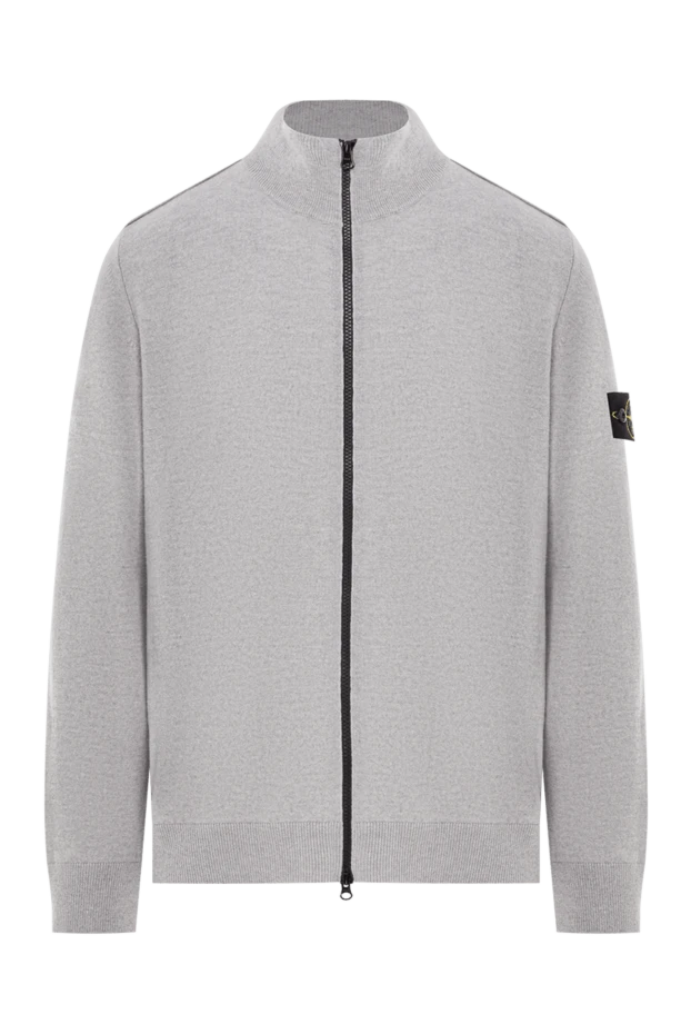 Gray wool sports jacket with a zip-up closure and a logo patch - photo 1