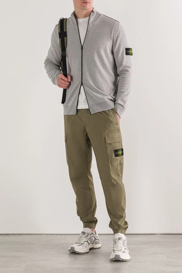 Stone Island серая шерстяная спортивная кофта на молнии с нашивкой-логотипом 192907 - фото 2