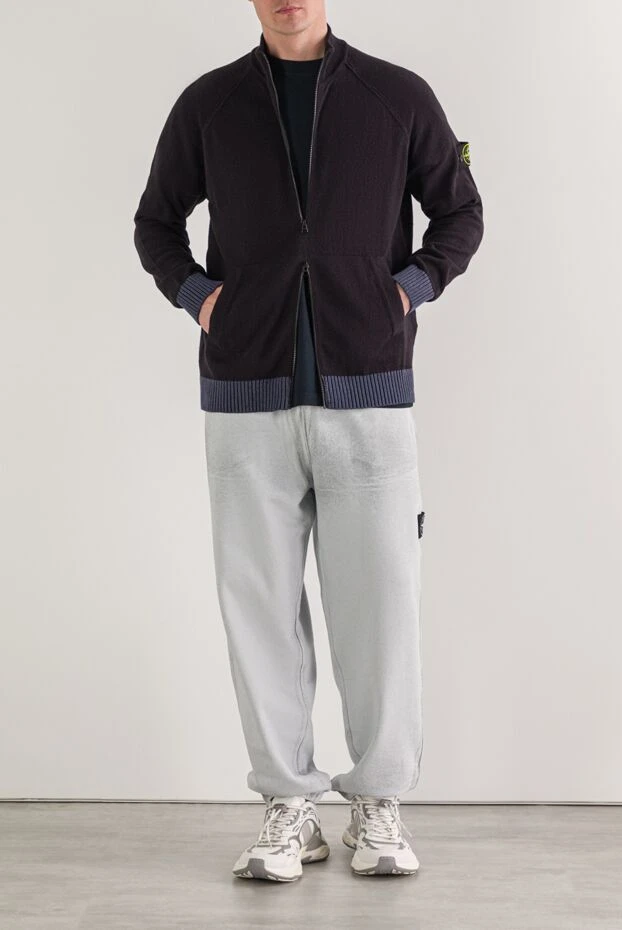 Stone Island синяя спортивная кофта на молнии из хлопка с нашивкой-логотипом 192908 - фото 2