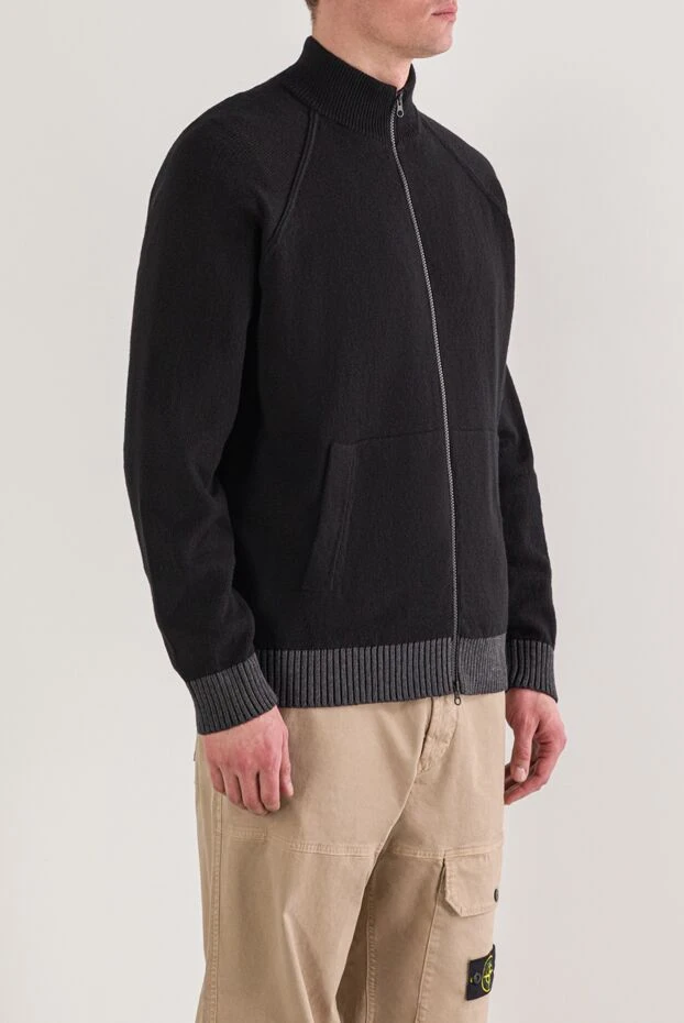 Stone Island черная спортивная кофта на молнии из хлопка с нашивкой-логотипом 192909 - фото 3