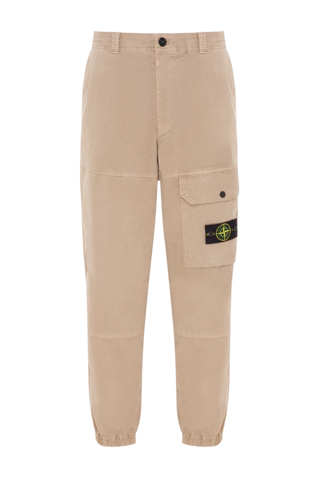 Бежевые брюки-карго из органического хлопка с эластичными манжетами - фото 1