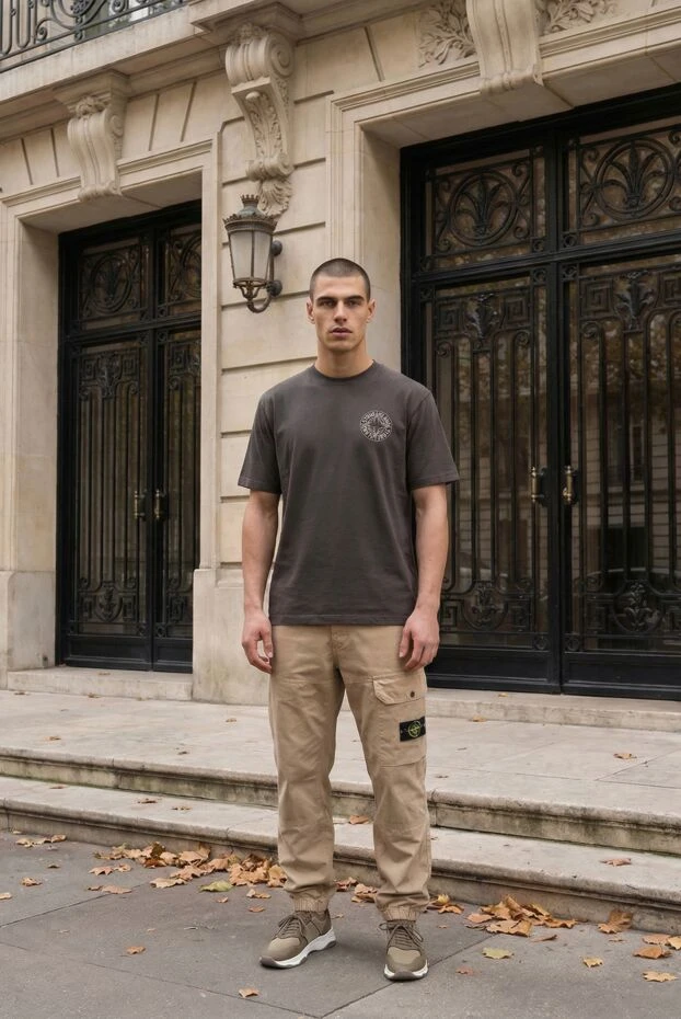 Stone Island beige organic cotton cargo pants with elastic cuffs 192912 - photo 2