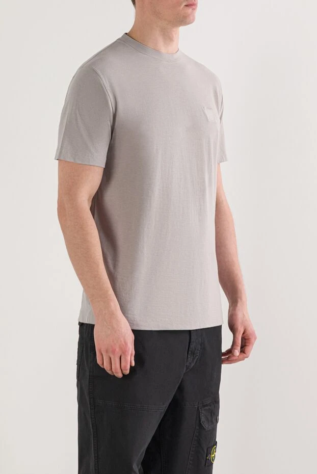 Stone Island сәйкес келетін компас жапсырмасы бар жіңішке сұр футболка 192915 - фото 3