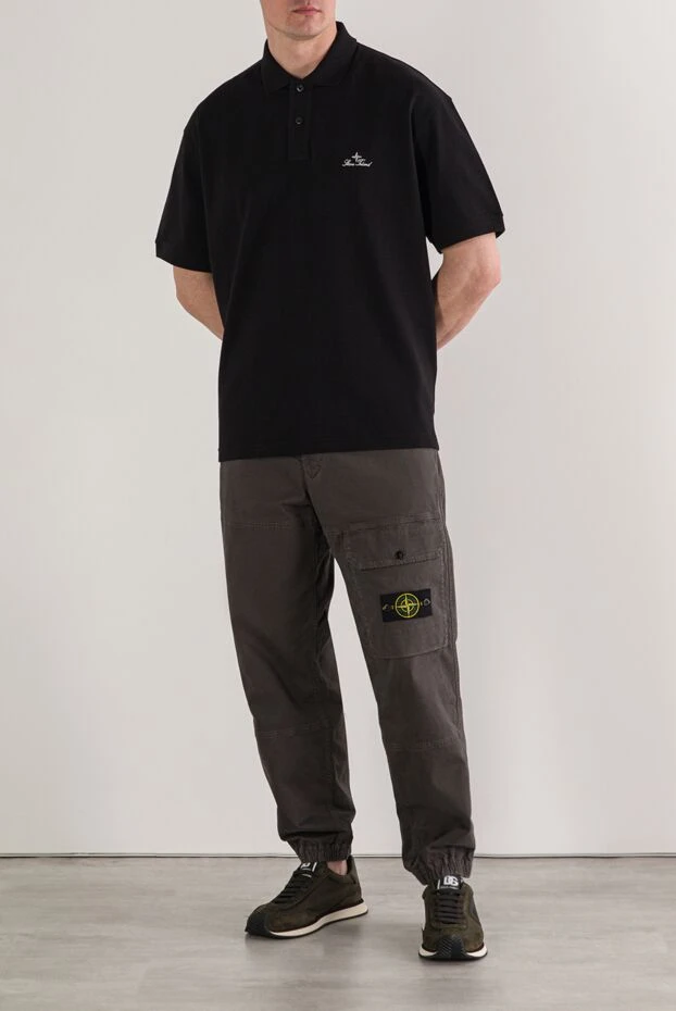 Stone Island черное поло стандартного кроя с короткими рукавами и вышитым логотипом

 192919 - фото 2