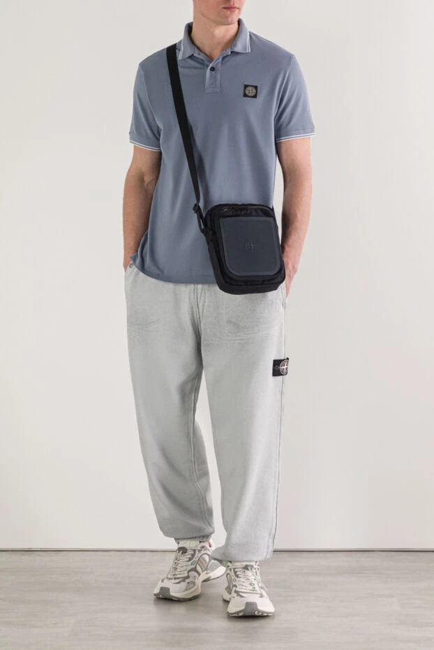 Stone Island голубое поло из хлопка с ребристым воротником и контрастной отделкой 192920 - фото 2