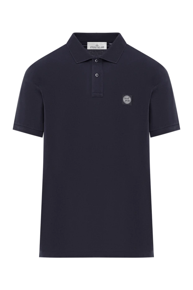 Синее поло с короткими рукавами из органического хлопкового пике - фото 1
