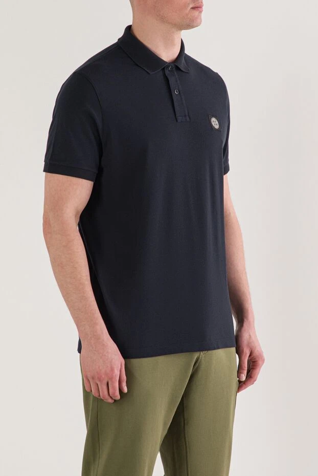 Stone Island синее поло с короткими рукавами из органического хлопкового пике 192921 - фото 3