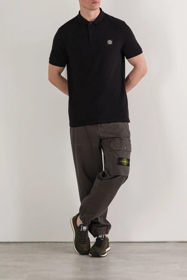 Stone Island черное поло из хлопка с нашивкой логотипа compass 192922 - фото 2