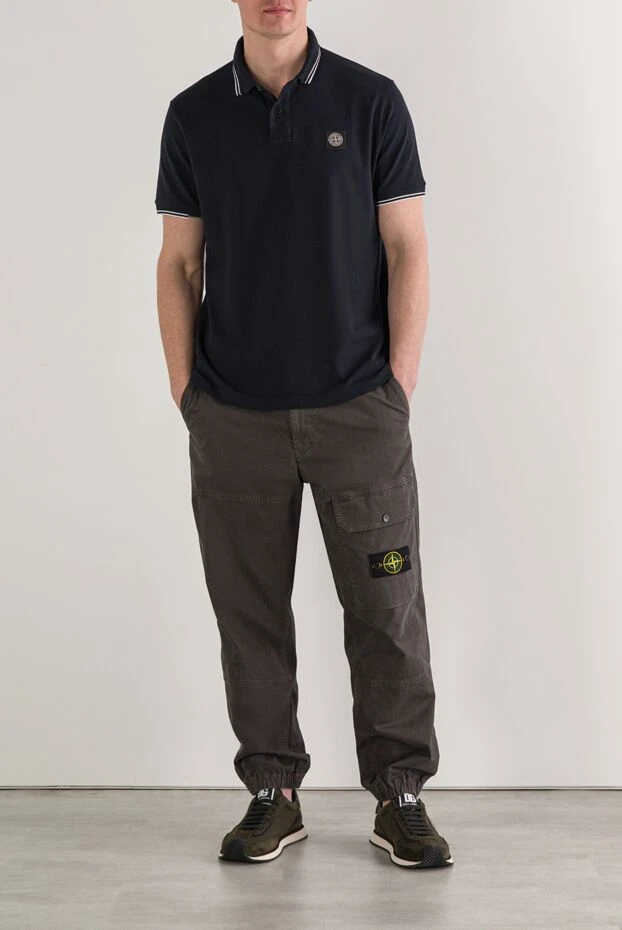 Stone Island приталенная рубашка-поло синяя с короткими рукавами и нашивкой compass
 192923 - фото 2