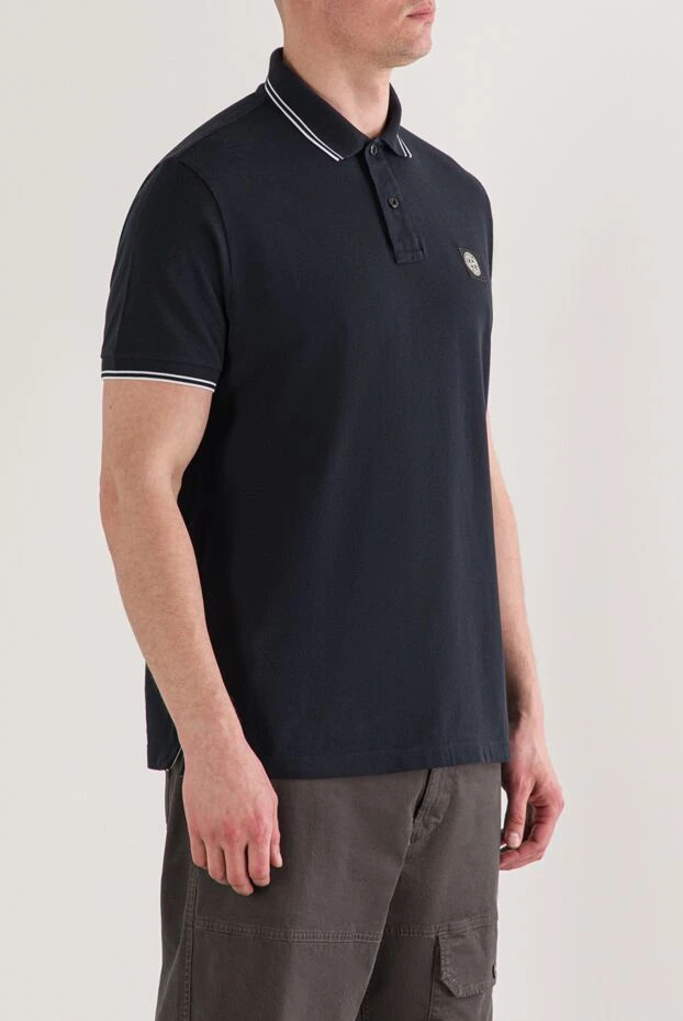 Stone Island приталенная рубашка-поло синяя с короткими рукавами и нашивкой compass
 192923 - фото 3