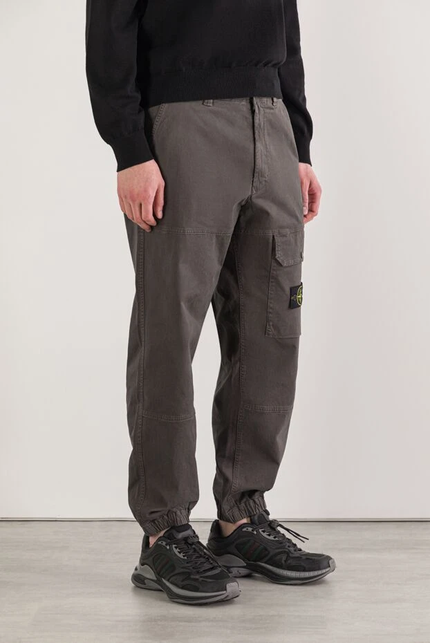 Stone Island серые брюки-карго из органического хлопка с эластичными манжетами 192935 - фото 3