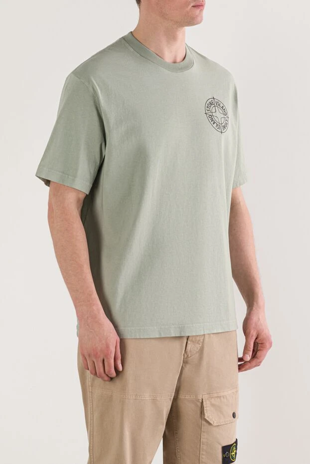 Stone Island сұр және жасыл түсті, контурлы компас басылымы бар кәдімгі футболка 192940 - фото 3