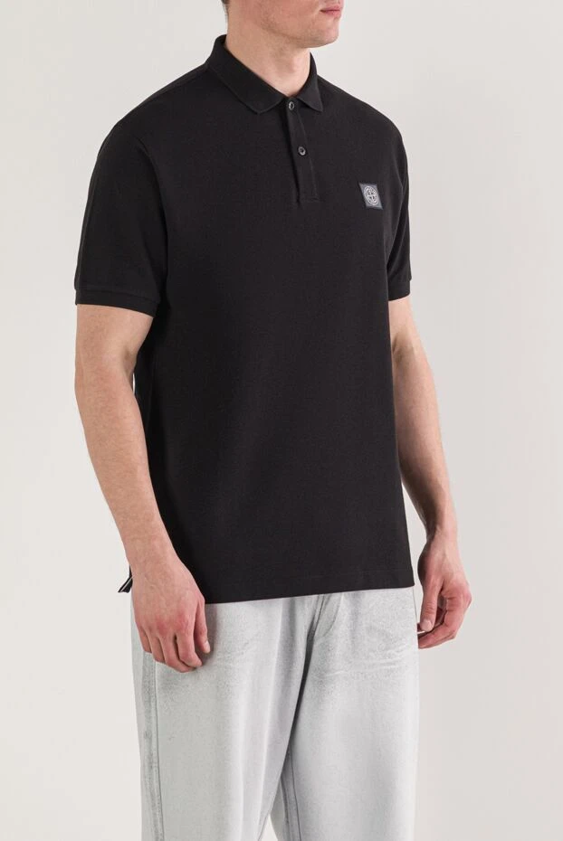 Stone Island черное поло с короткими рукавами из органического хлопка пике 192943 - фото 3