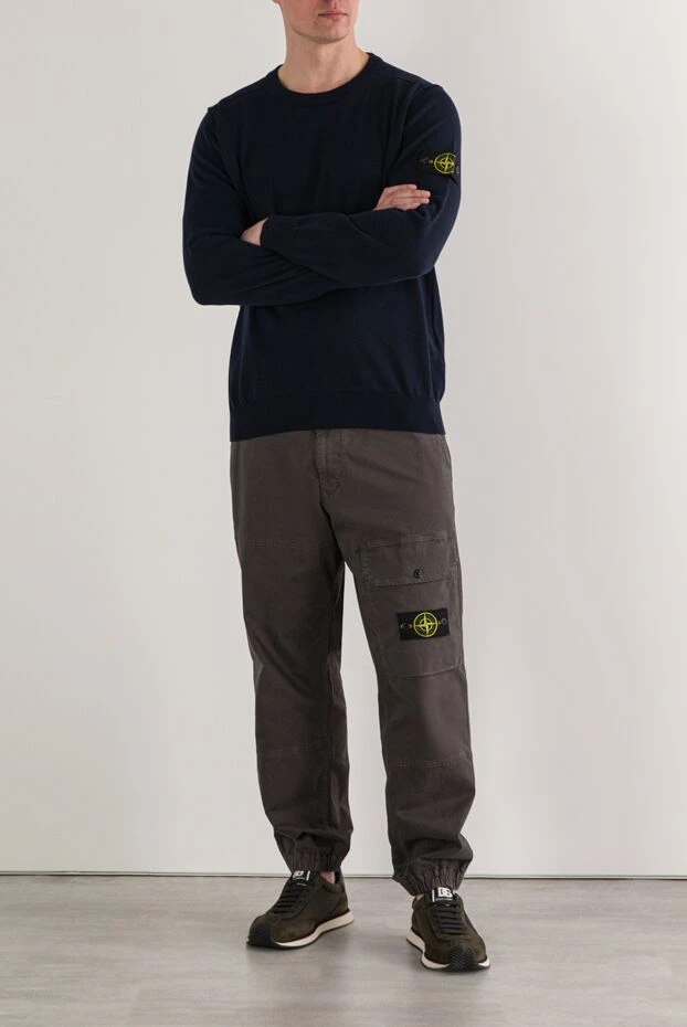 Stone Island вязаный синий свитер с круглым вырезом из мягкого органического хлопка 192946 - фото 2