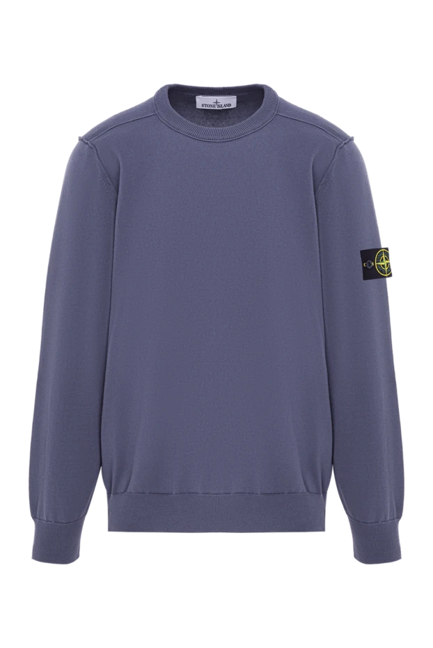 Light blue crew neck knit sweater in soft organic cotton - photo 1