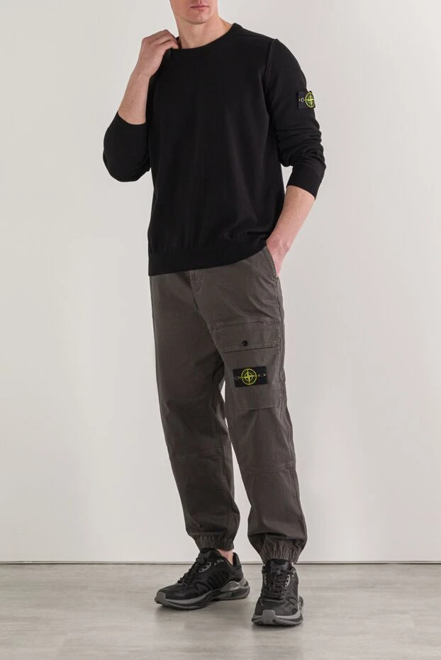 Stone Island вязаный черный свитер с круглым вырезом из мягкого органического хлопка 192948 - фото 2