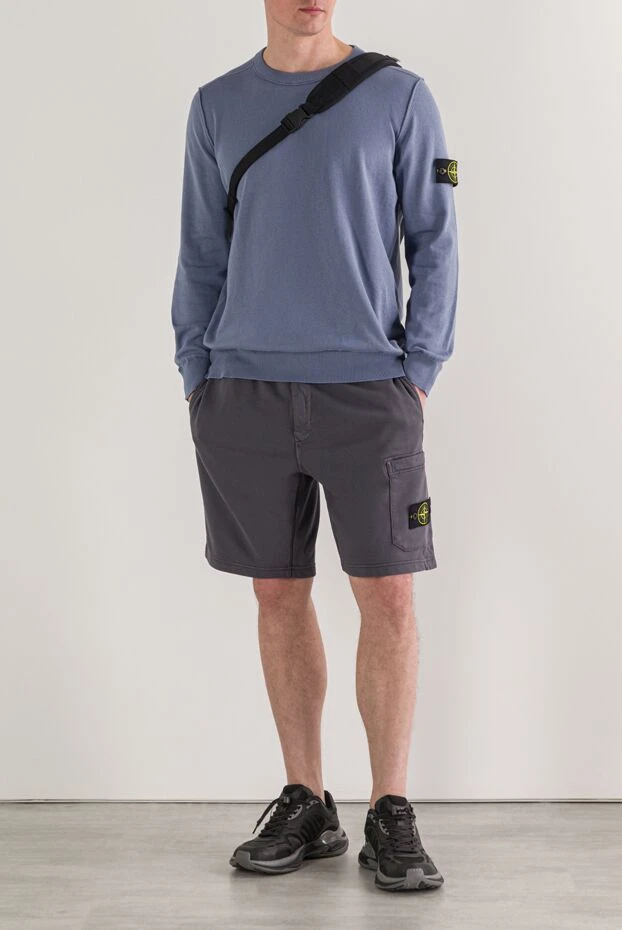 Stone Island вязаный голубой свитер с круглым вырезом из мягкого органического хлопка 192949 - фото 2