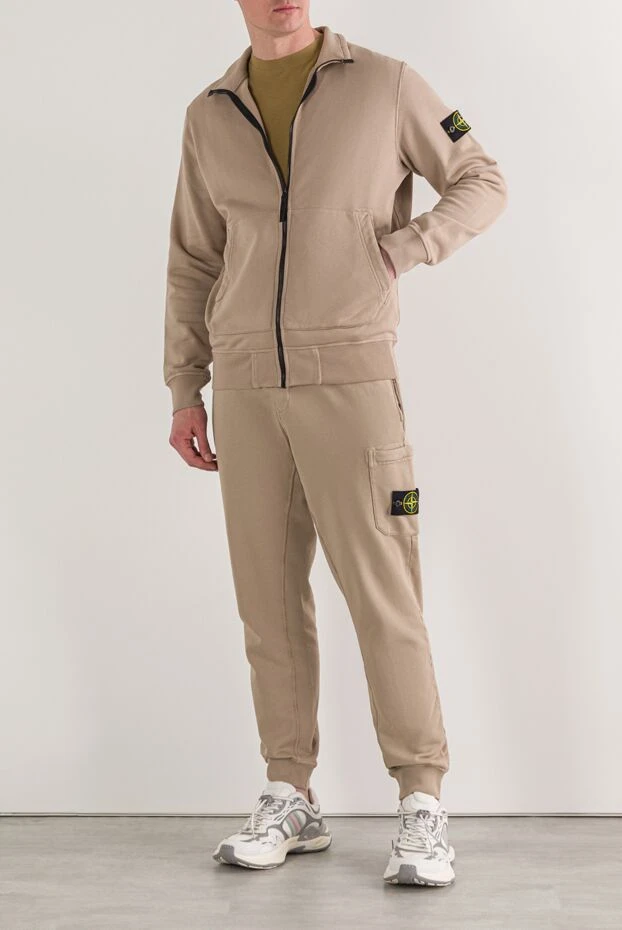 Stone Island спортивный костюм из хлопкового флиса с боковыми карманами бежевый 192954 - фото 2