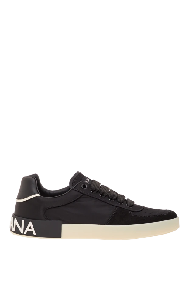 Балтыр терісінен жасалған нейлоннан жасалған қара түсті Portofino кроссовкалары - фото 1