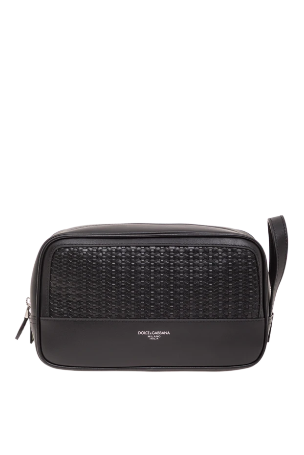 Мужская сумка-органайзер из плетеной черной телячьей кожи - фото 1